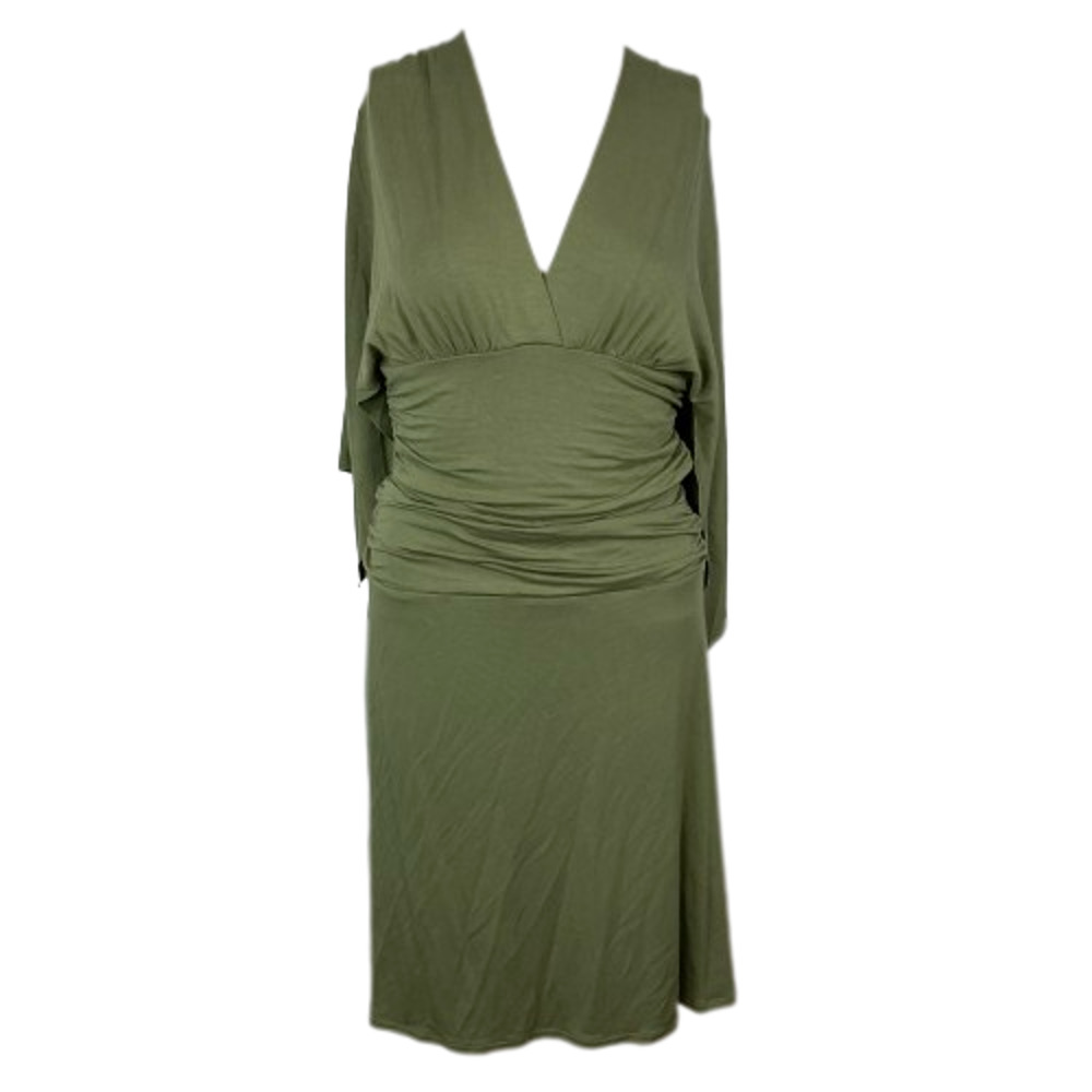 Boston Proper Dress Womens Sz S Wrap Dress Khaki Green V Neck Kimono Sleeve